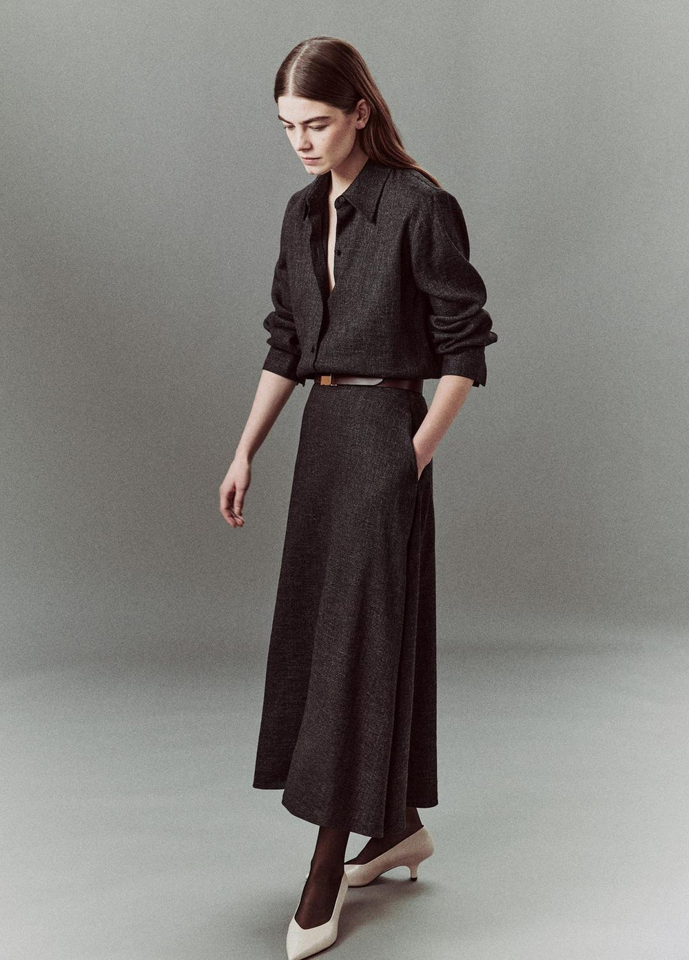 VINCE | Italian Jaspe Full Skirt in Skirts - MEDIUM HEATHER GREY