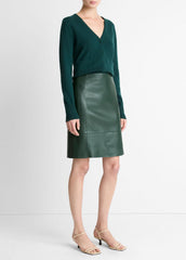 VINCE | Leather Flared Knee Skirt in Skirts - JUNIPER