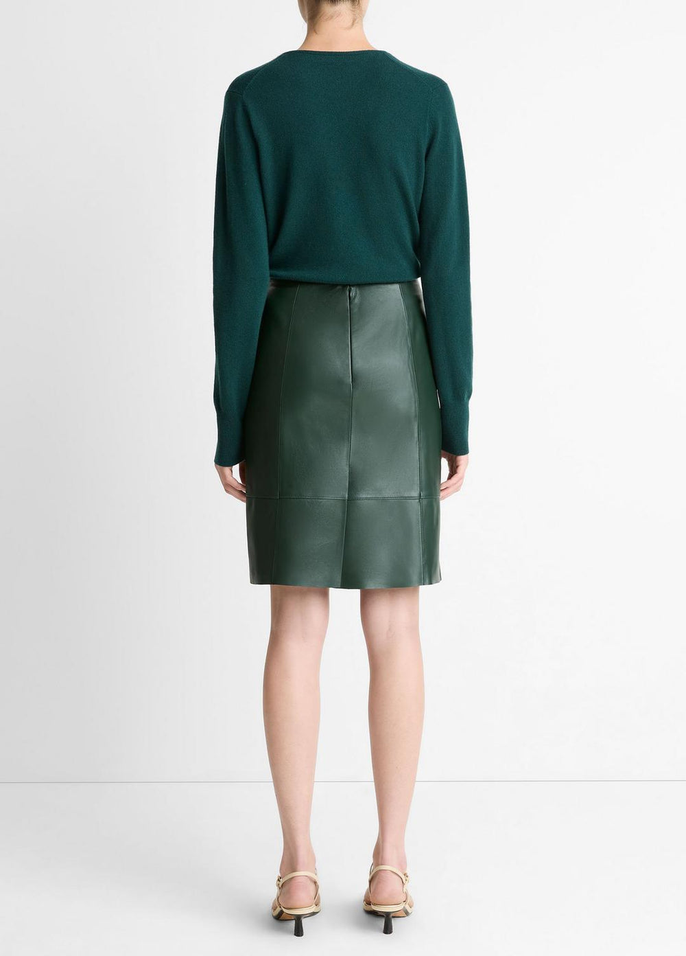 VINCE | Leather Flared Knee Skirt in Skirts - JUNIPER