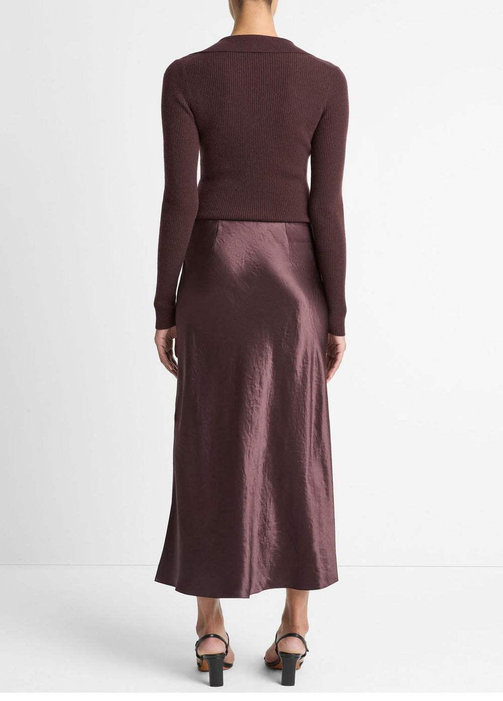 VINCE | Satin Side-Slit Slip Skirt in Skirts - FIG