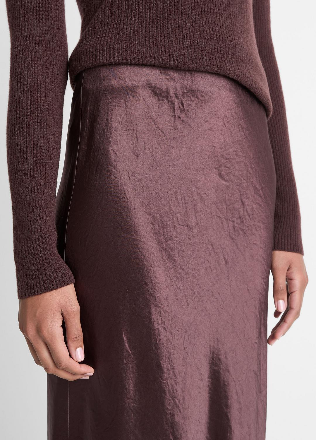VINCE | Satin Side-Slit Slip Skirt in Skirts - FIG