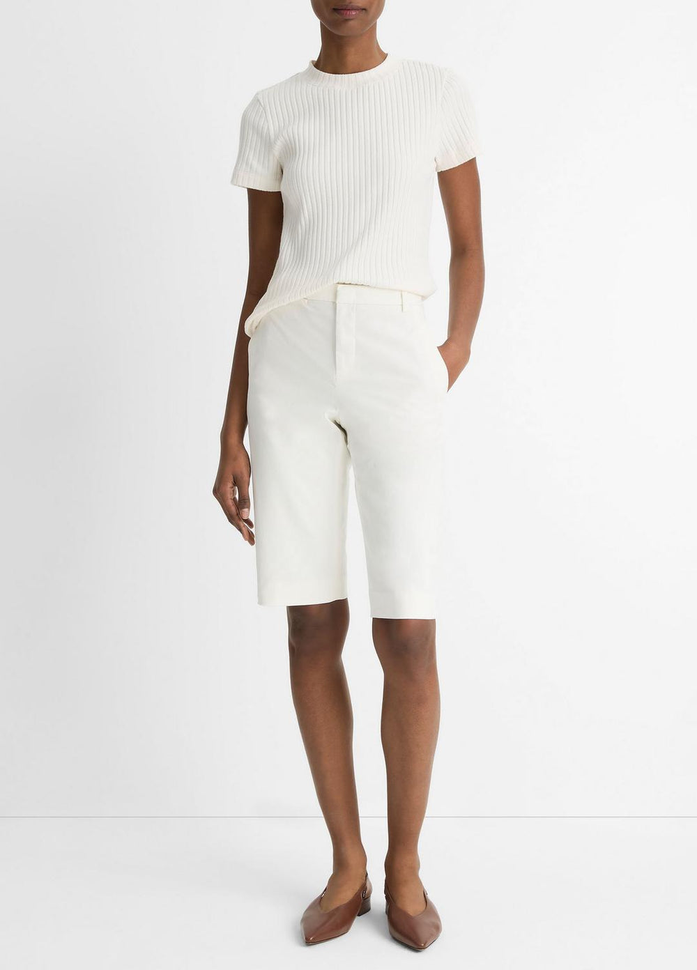VINCE | Italian Stretch-Cotton Chino Short in Shorts - OFF WHITE