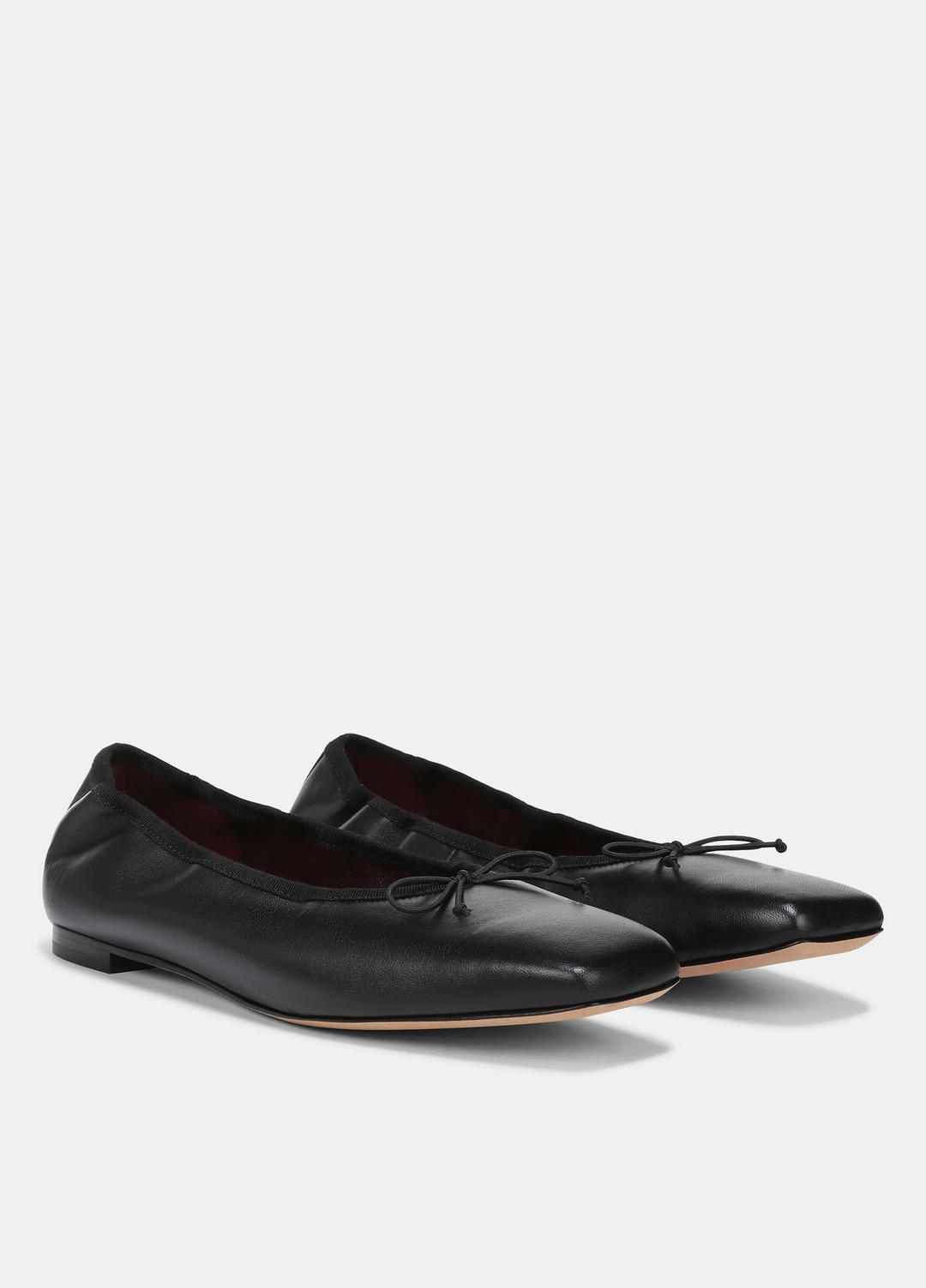 VINCE | Darla Leather Ballet Flat in Loafers & Flats - BLACK