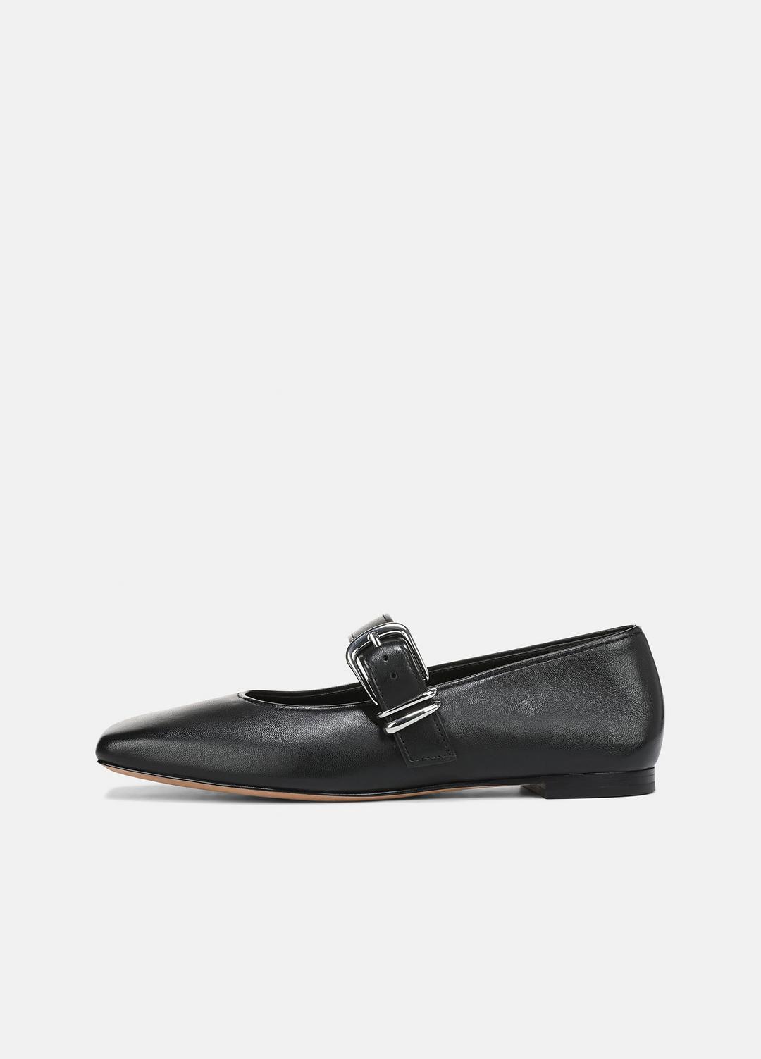 VINCE | Daniela Leather Mary Jane Flat in Loafers & Flats - BLACK