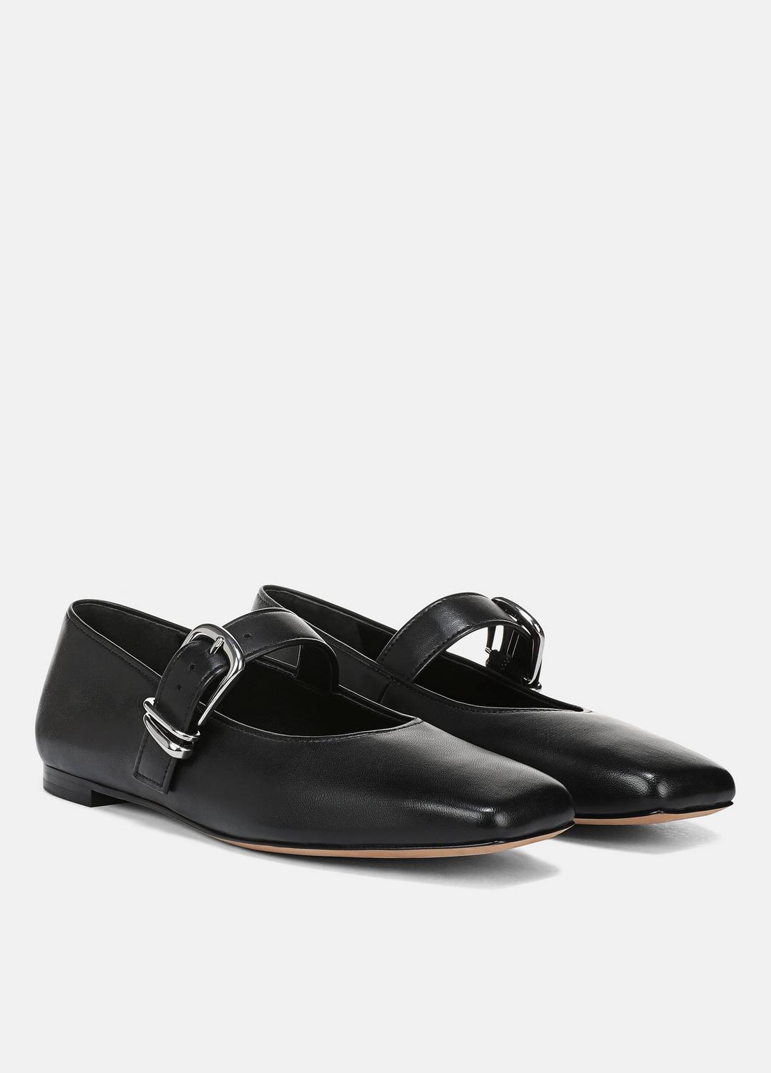 VINCE | Daniela Leather Mary Jane Flat in Loafers & Flats - BLACK