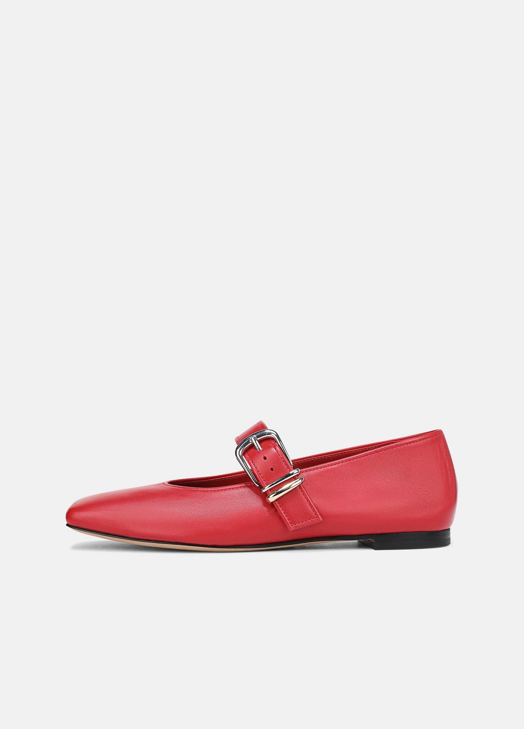 VINCE | Daniela Leather Mary Jane Flat in Loafers & Flats - CRIMSON