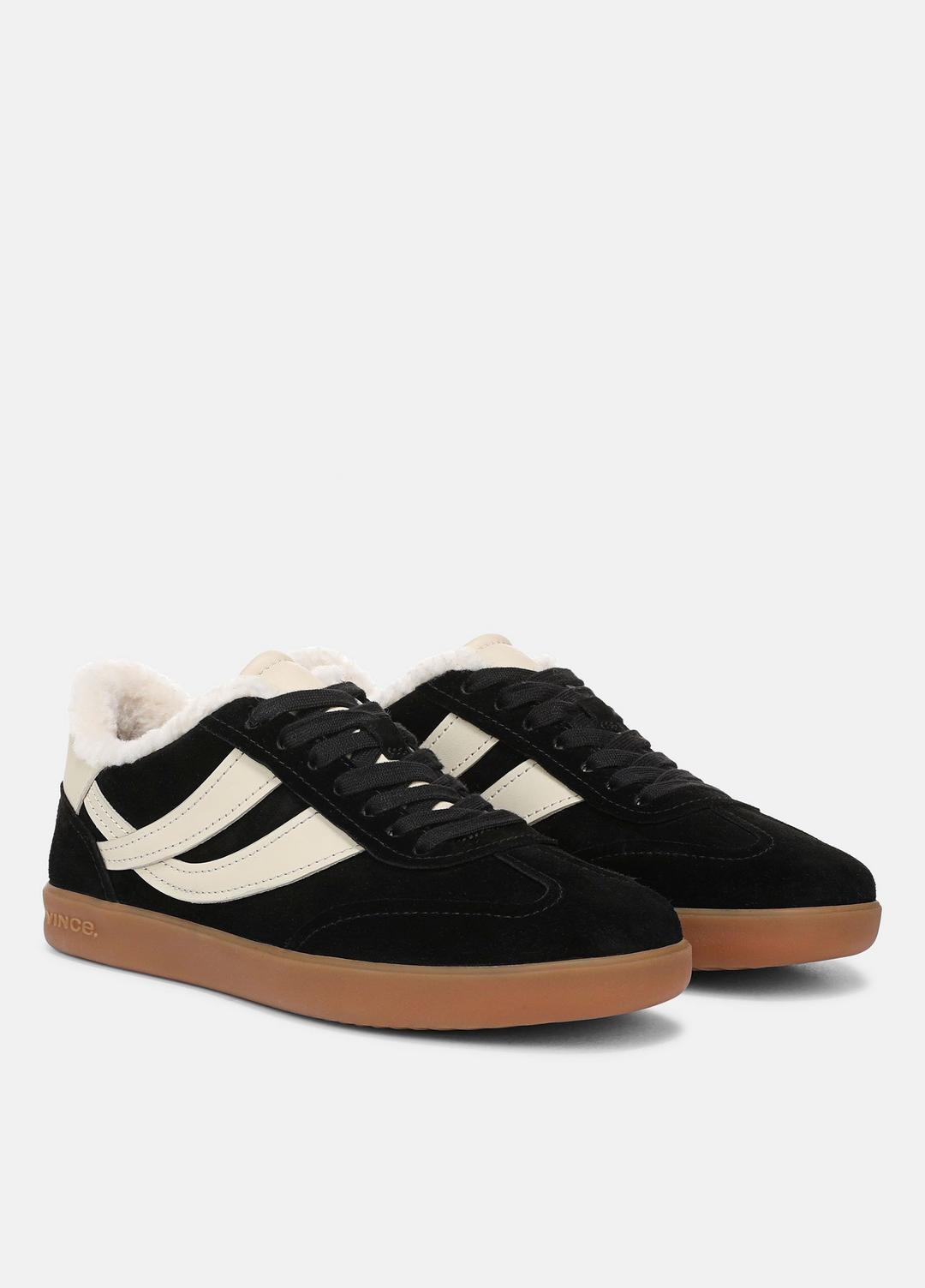 VINCE | Oasis Suede & Shearling Sneaker in Sneakers - BLACK