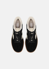 VINCE | Oasis Suede & Shearling Sneaker in Sneakers - BLACK