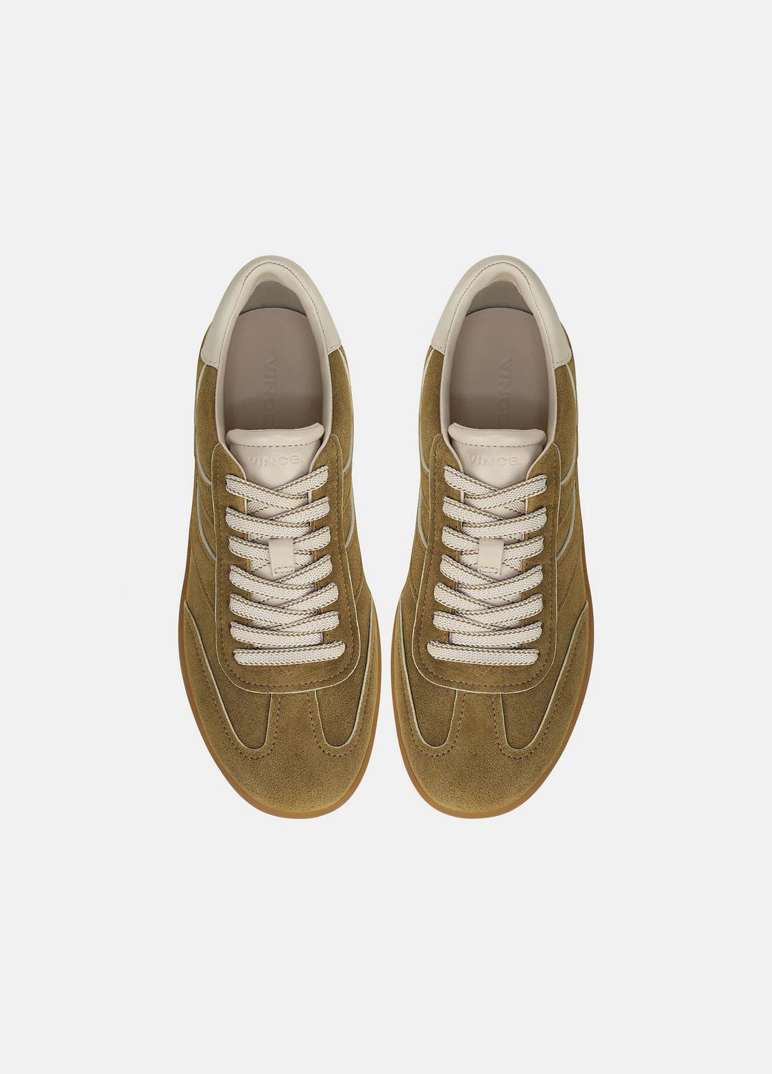 VINCE | Oasis Contrast-Edge Suede Sneaker in Sneakers - OLIVEWOOD/FLAX