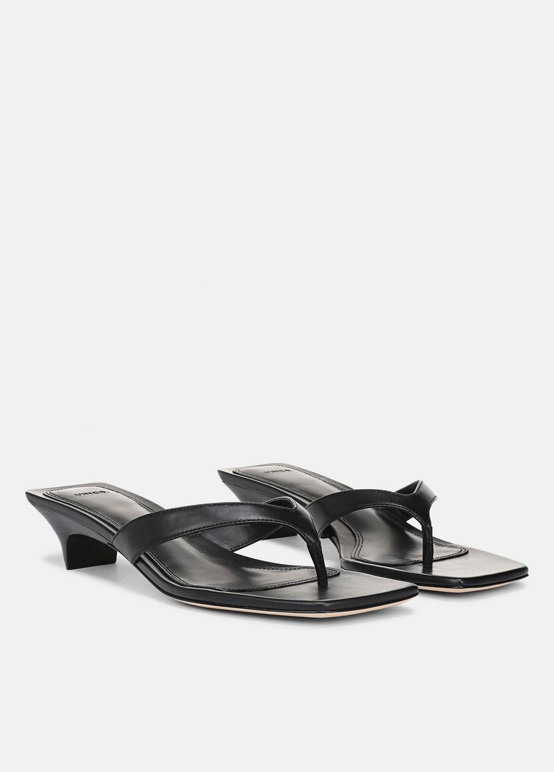VINCE | San Juan Leather Heeled Thong Sandal in Heels - BLACK