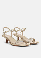 VINCE | Tilda Metallic Leather Heeled Sandal in Heels - CHAMPAGNE