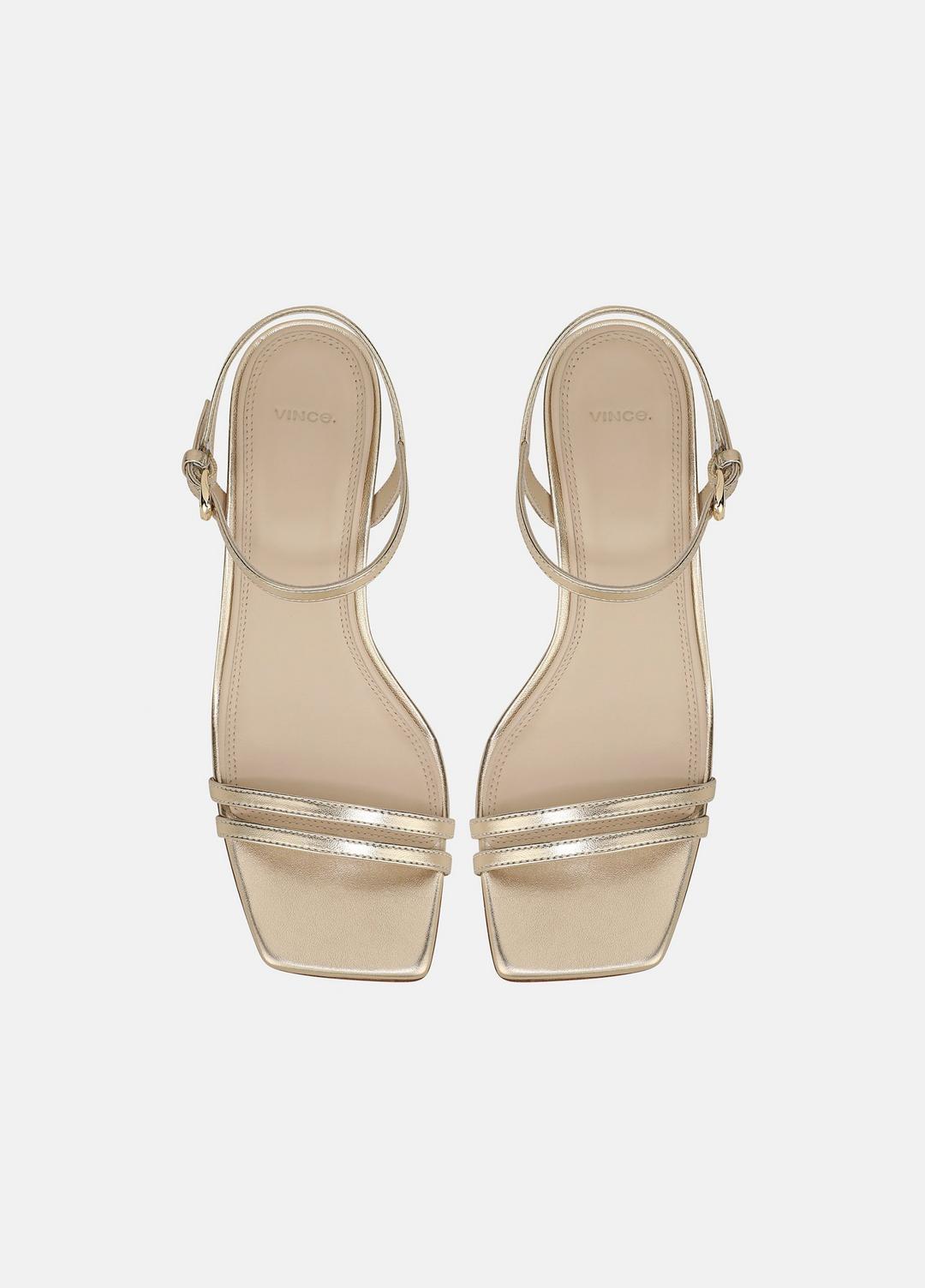 VINCE | Tilda Metallic Leather Heeled Sandal in Heels - CHAMPAGNE