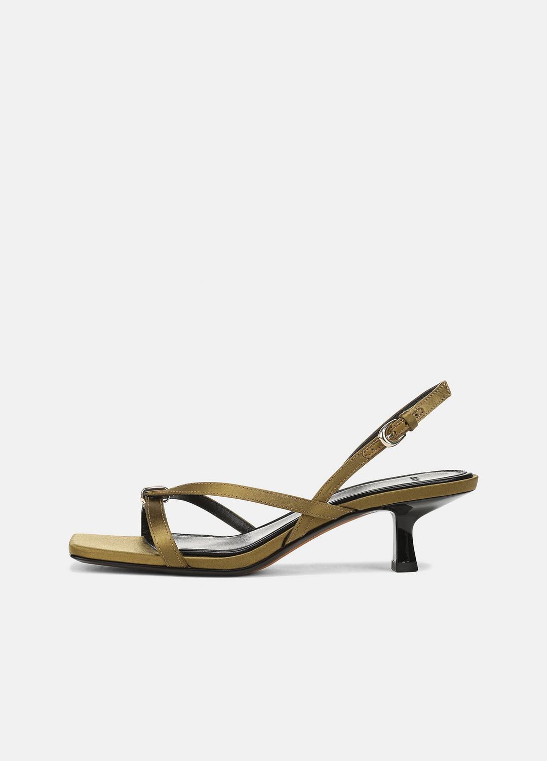 VINCE | Tali Satin Slingback Sandal in Heels - OLIVE WOOD