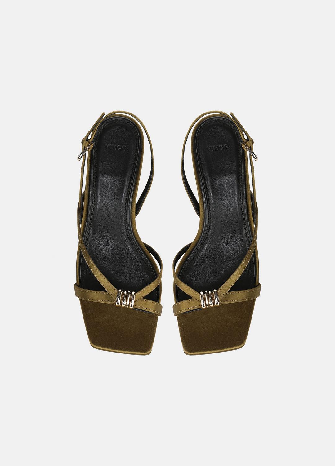 VINCE | Tali Satin Slingback Sandal in Heels - OLIVE WOOD