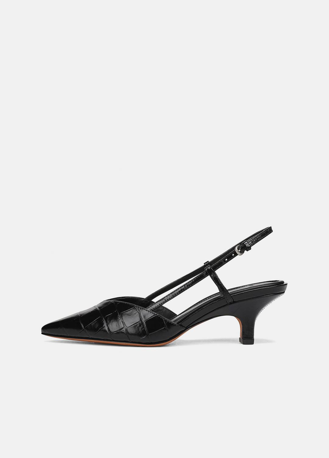 VINCE | Levvy Croc-Embossed Leather Slingback Heel in Heels - BLACK