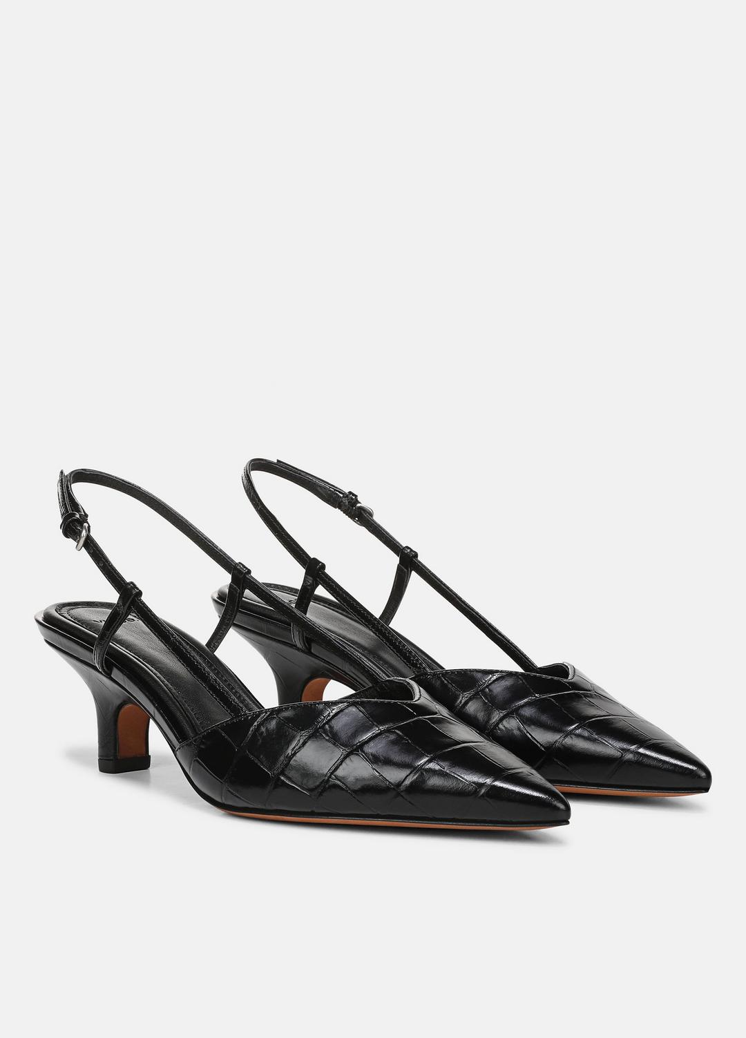 VINCE | Levvy Croc-Embossed Leather Slingback Heel in Heels - BLACK