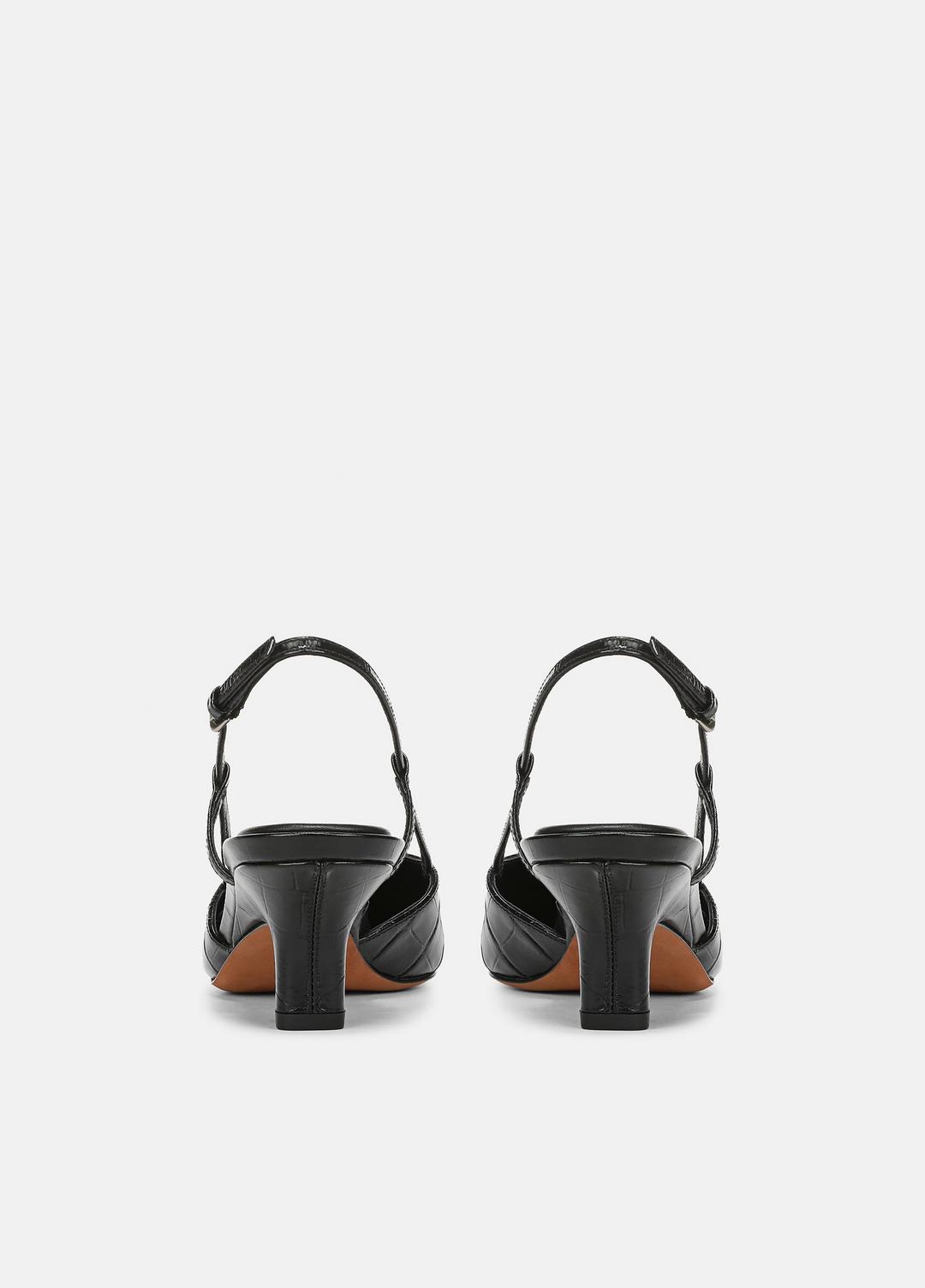 VINCE | Levvy Croc-Embossed Leather Slingback Heel in Heels - BLACK