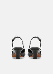 VINCE | Levvy Croc-Embossed Leather Slingback Heel in Heels - BLACK