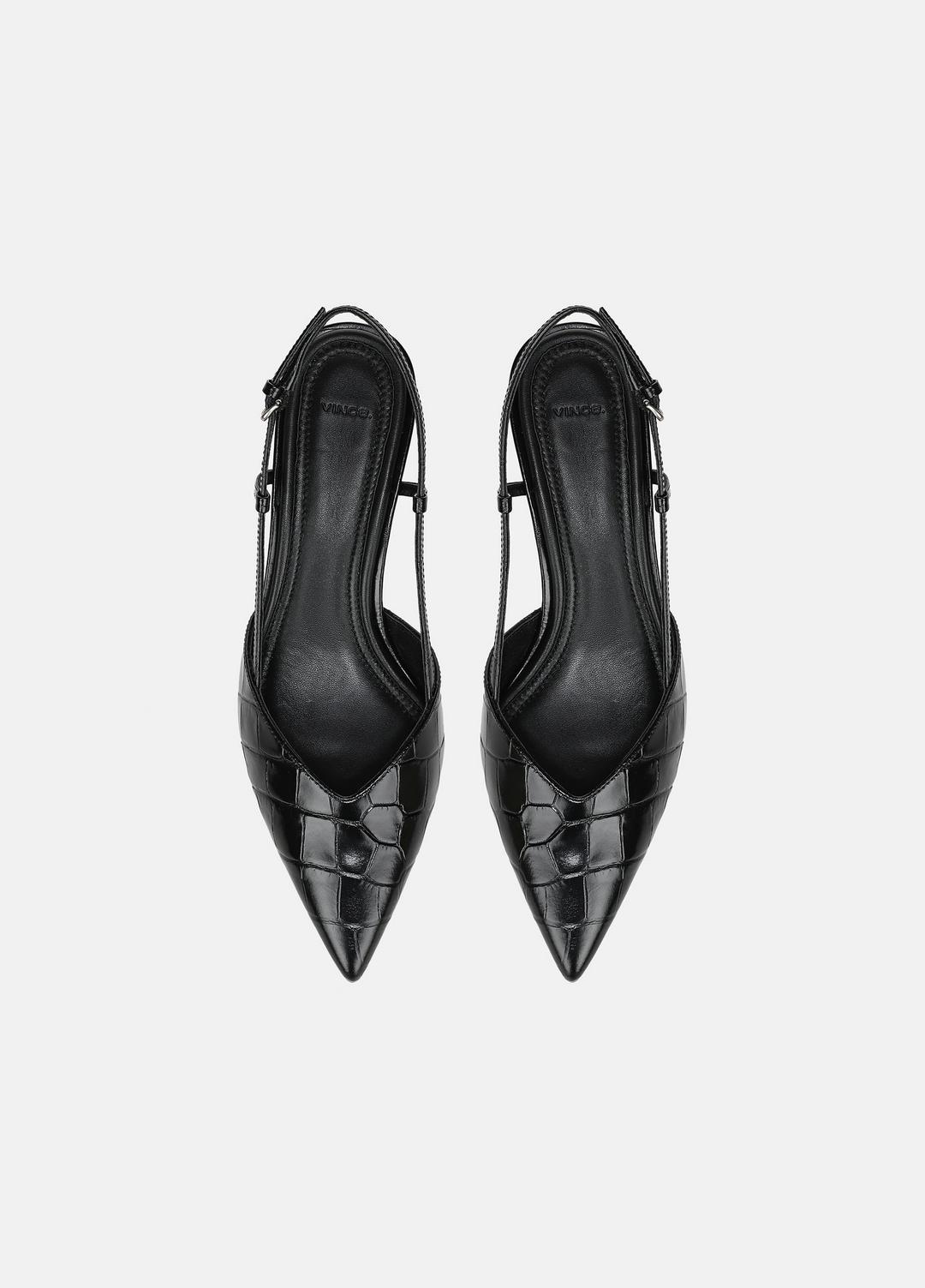 VINCE | Levvy Croc-Embossed Leather Slingback Heel in Heels - BLACK