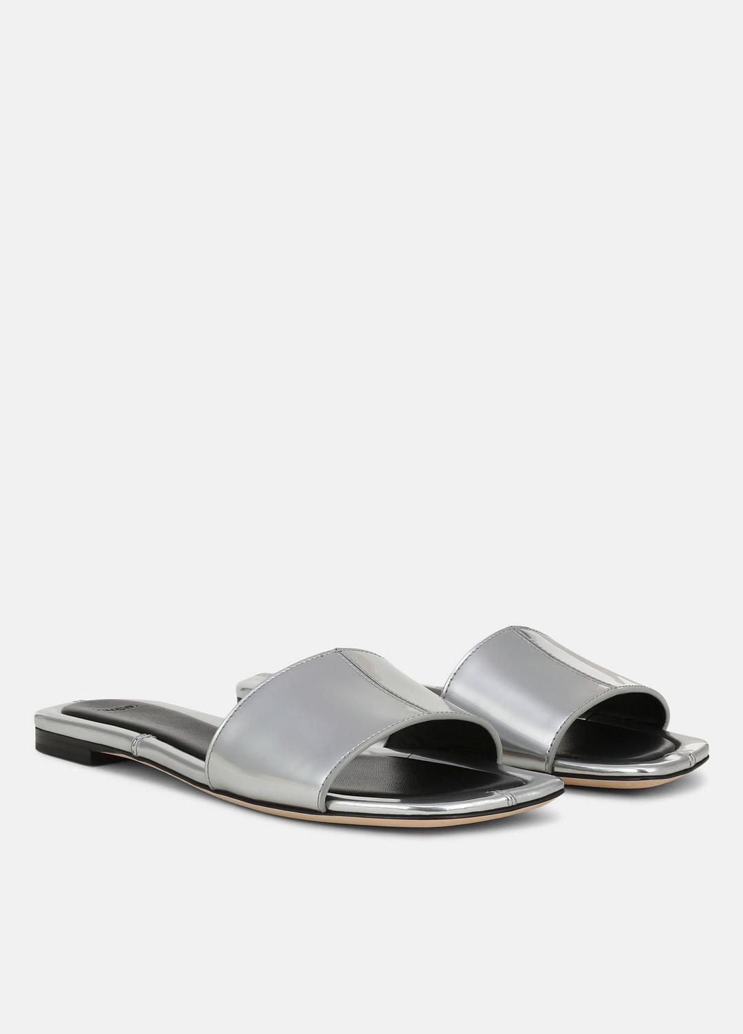 VINCE | Valeria Metallic Leather Slide Sandal in Sandals - SILVER