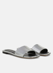 VINCE | Valeria Metallic Leather Slide Sandal in Sandals - SILVER