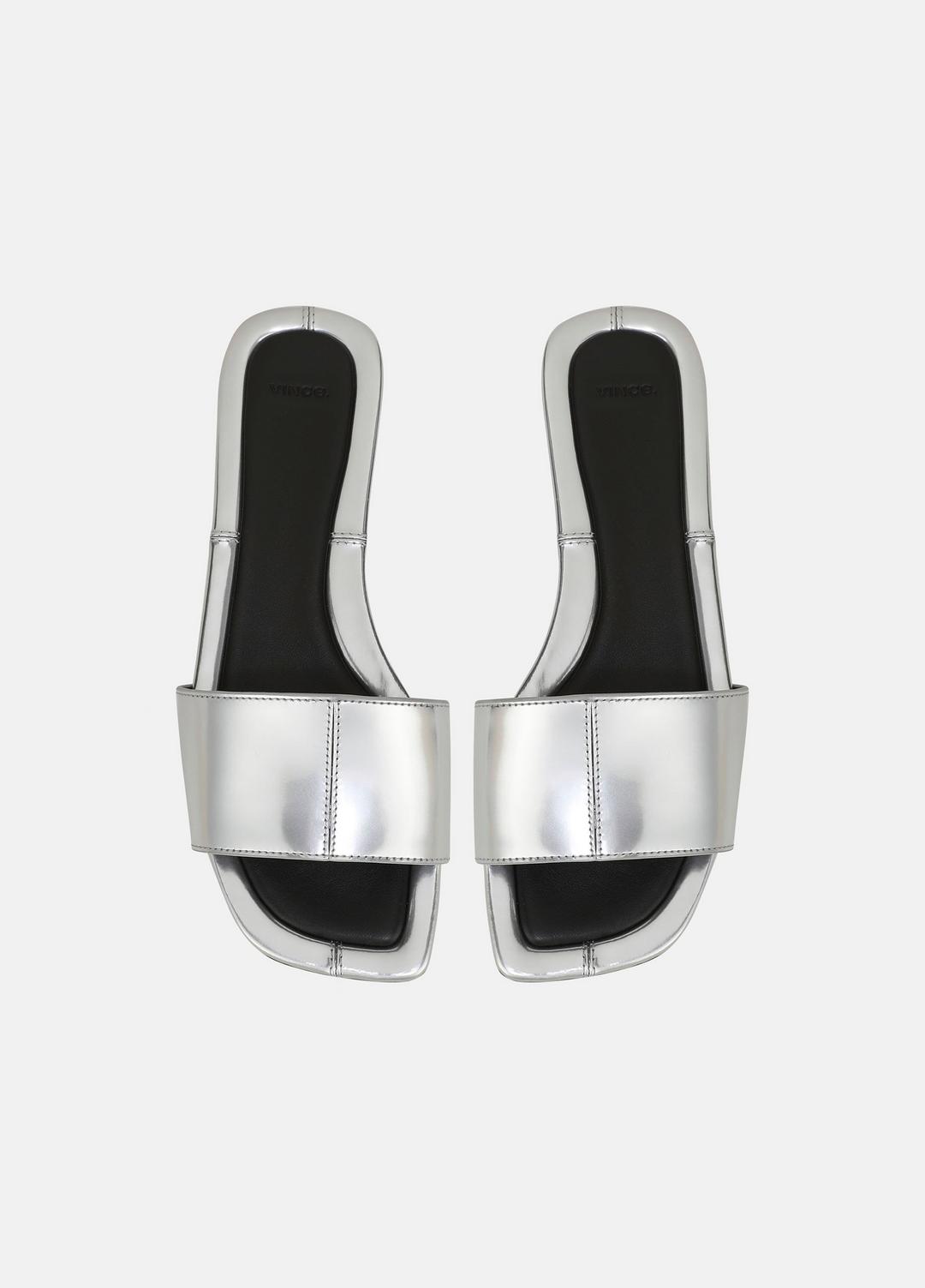 VINCE | Valeria Metallic Leather Slide Sandal in Sandals - SILVER