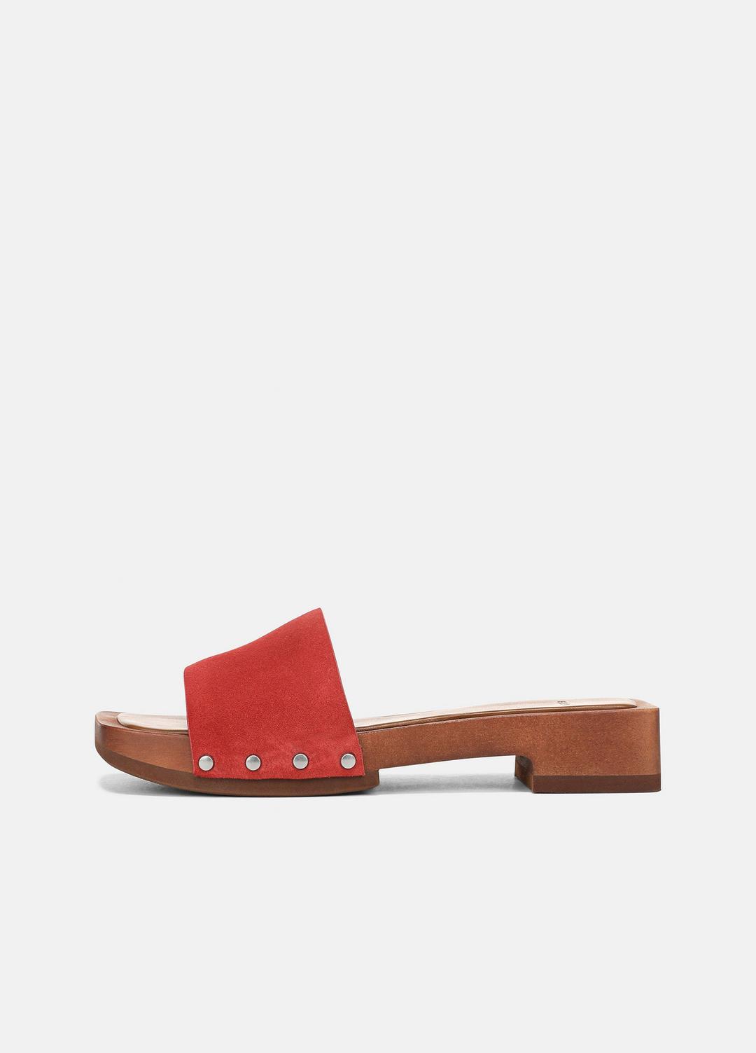 VINCE | Barbara Leather Slide Sandal in Sandals - POPPY RED