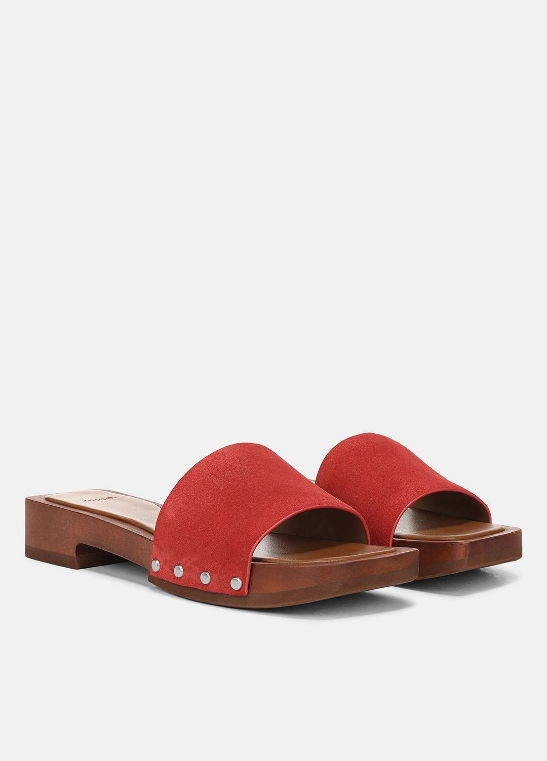 VINCE | Barbara Leather Slide Sandal in Sandals - POPPY RED