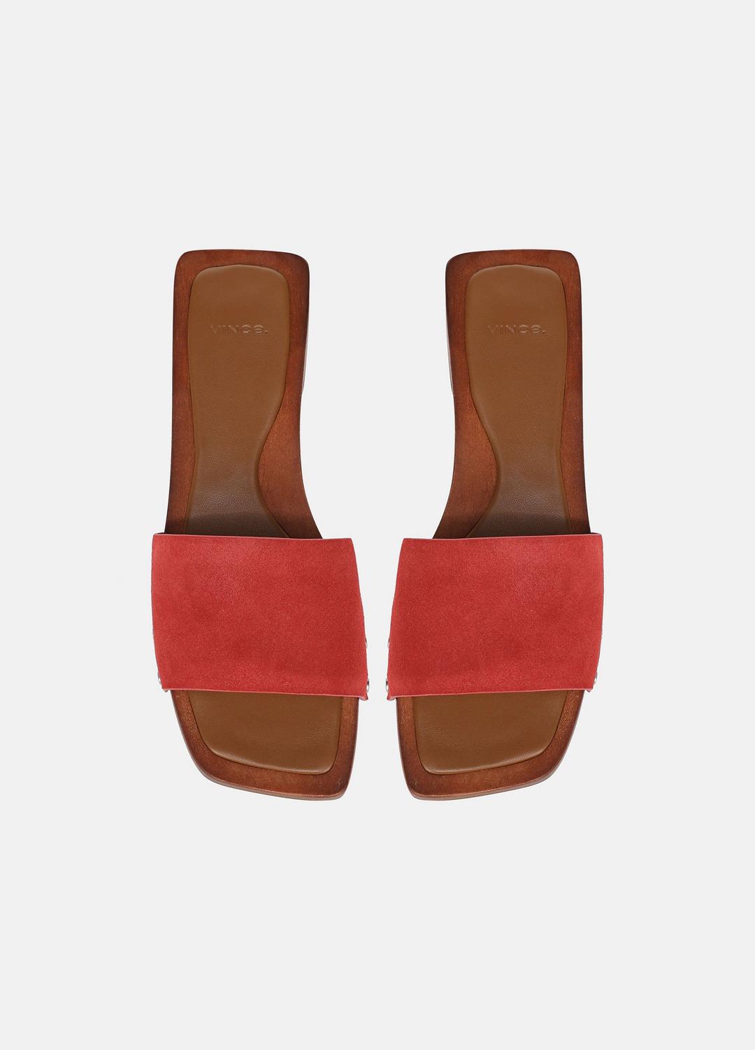 VINCE | Barbara Leather Slide Sandal in Sandals - POPPY RED
