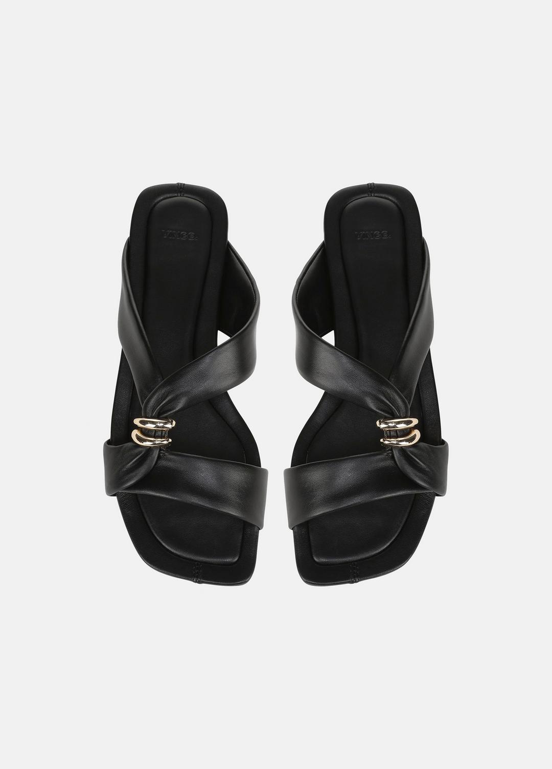 VINCE | Vilma Leather Slide Sandal in Sandals - BLACK