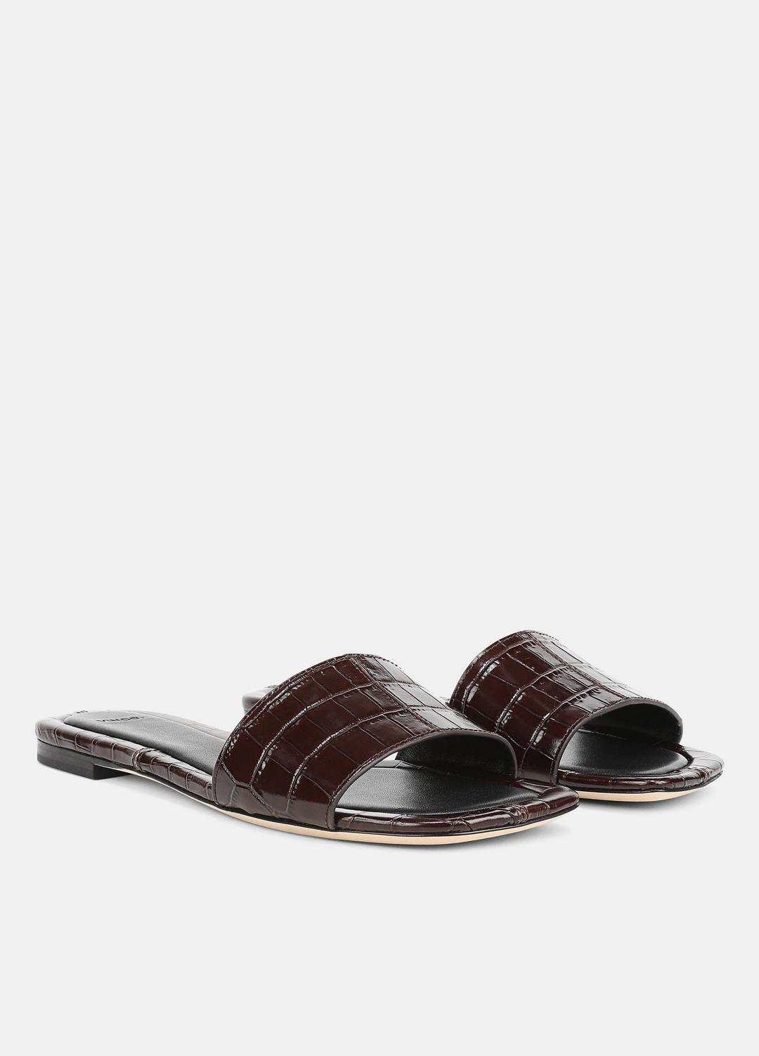 VINCE | Valeria Croc-Embossed Leather Slide Sandal in Sandals - CACAO BROWN
