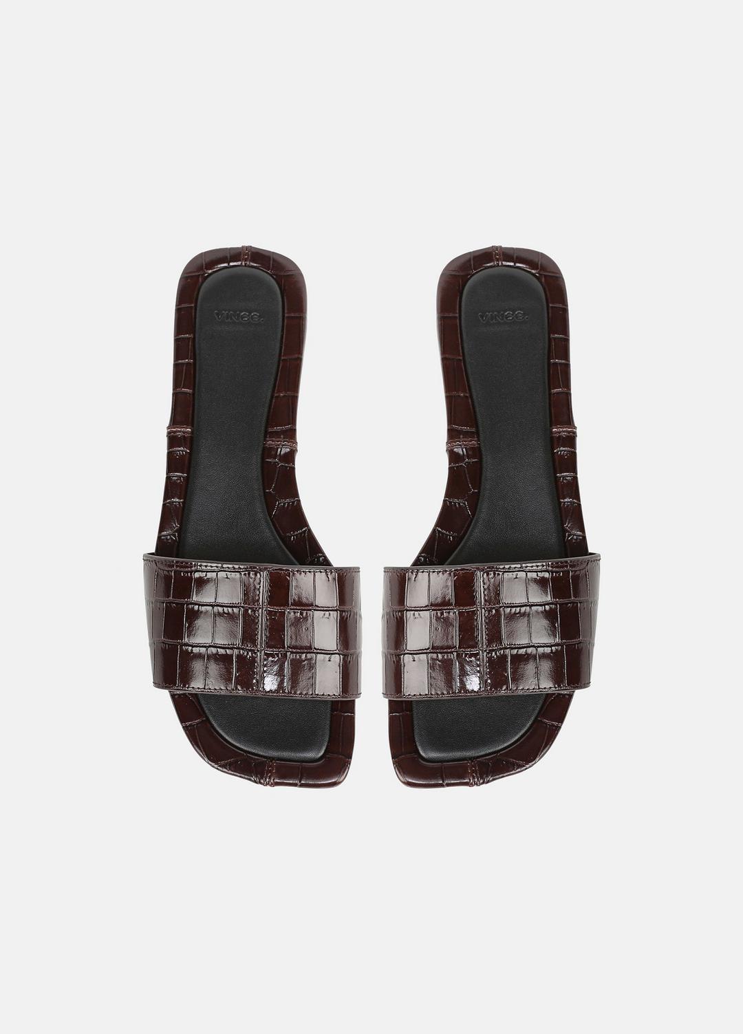 VINCE | Valeria Croc-Embossed Leather Slide Sandal in Sandals - CACAO BROWN