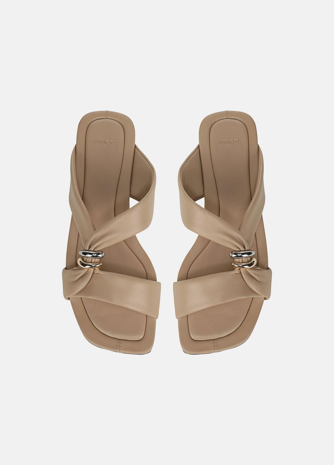 VINCE | Vilma Leather Slide Sandal in Sandals - WARM ALMOND