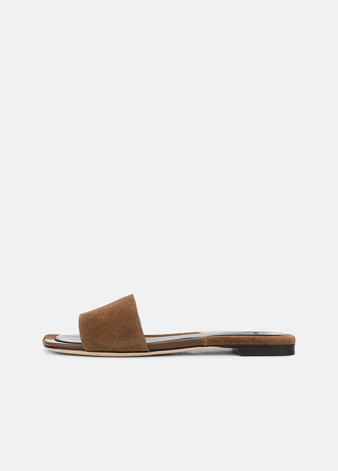 VINCE | Valeria Leather & Suede Slide Sandal in Sandals - CEDAR BROWN/ELMWOOD