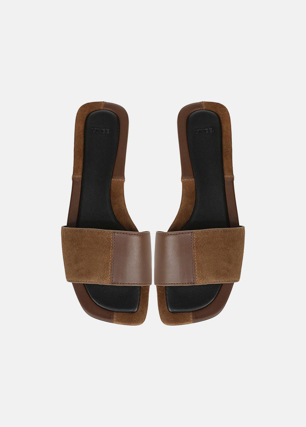 VINCE | Valeria Leather & Suede Slide Sandal in Sandals - CEDAR BROWN/ELMWOOD