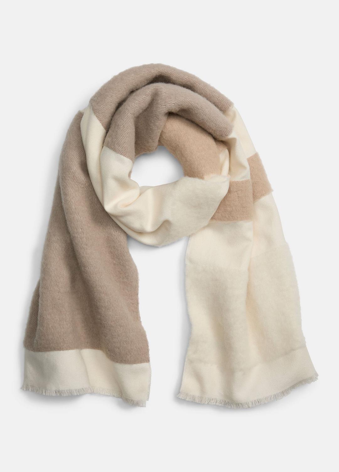 VINCE | Brushed Alpaca-Blend Colorblock Scarf in Scarves & Hats - TAUPE