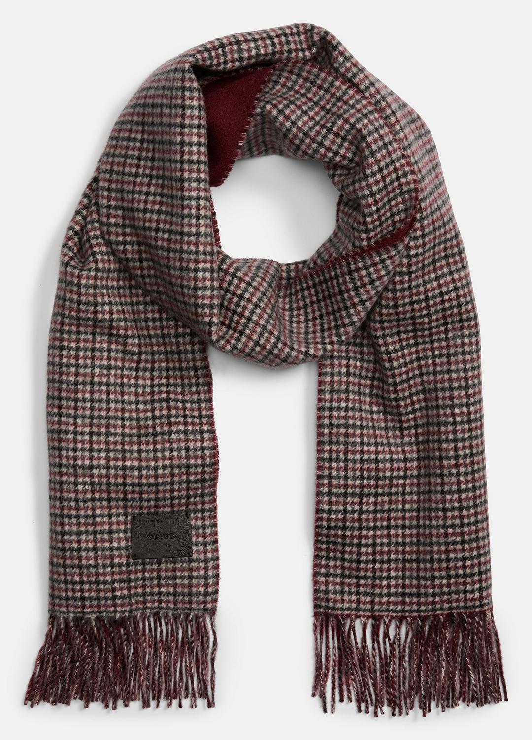 VINCE | Micro-Houndstooth Cashmere Scarf in Scarves & Hats - BORDEAUX