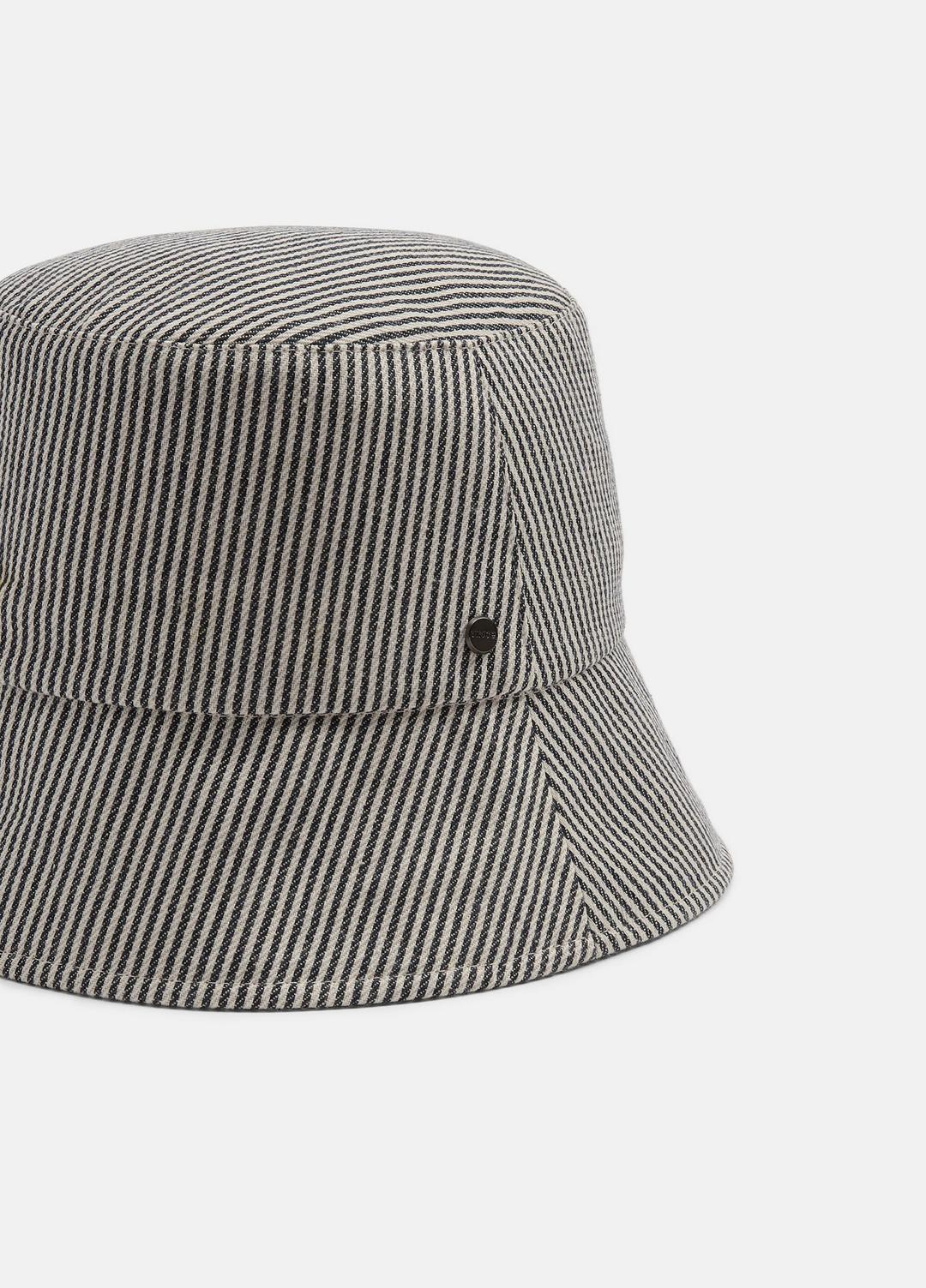 VINCE | Stripe Cotton Canvas Bucket Hat in Scarves & Hats - NAVY