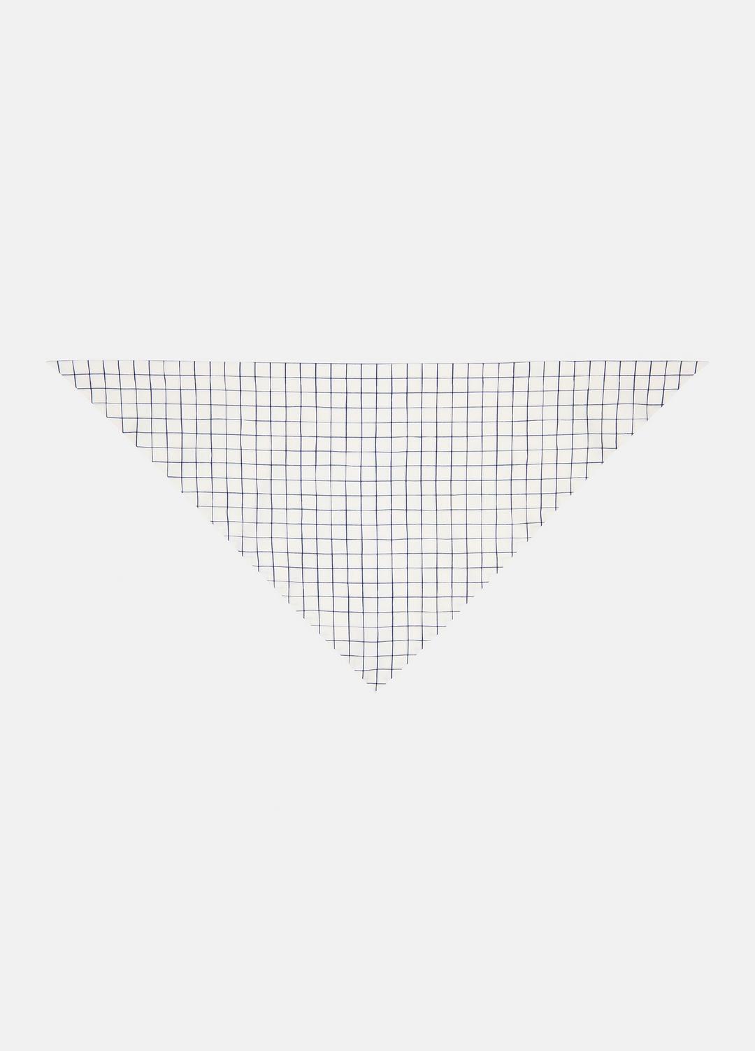VINCE | Trellis Plaid Cotton-Blend Headkerchief in Scarves & Hats - OFF WHITE/NAVY