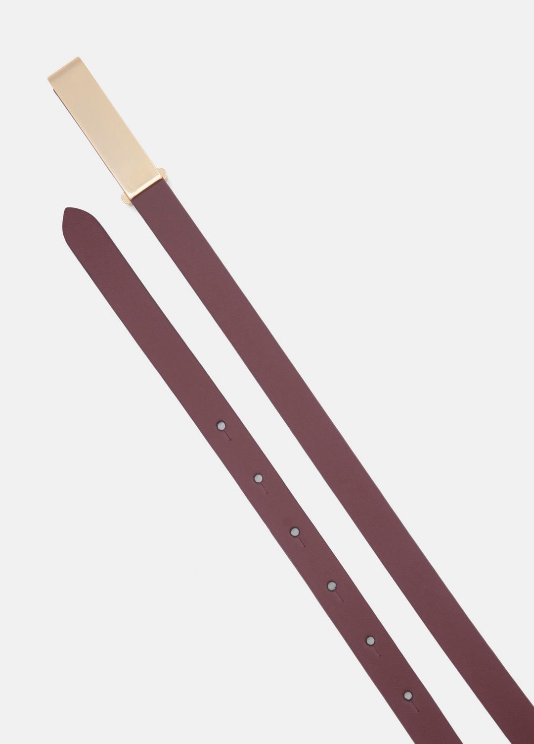 VINCE | Women's 15mm Elongated Plaque Leather Belt in Belts - BORDEAUX