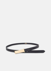 VINCE | Women's 15mm Elongated Plaque Leather Belt in Belts - BLACK/POLISHED GOLD