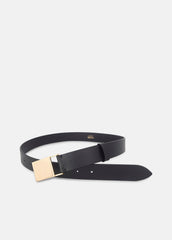 VINCE | Women's 30mm Plaque Leather Belt in Belts - BLACK/POLISHED GOLD