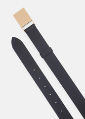 VINCE | Women's 30mm Plaque Leather Belt in Belts - BLACK/POLISHED GOLD