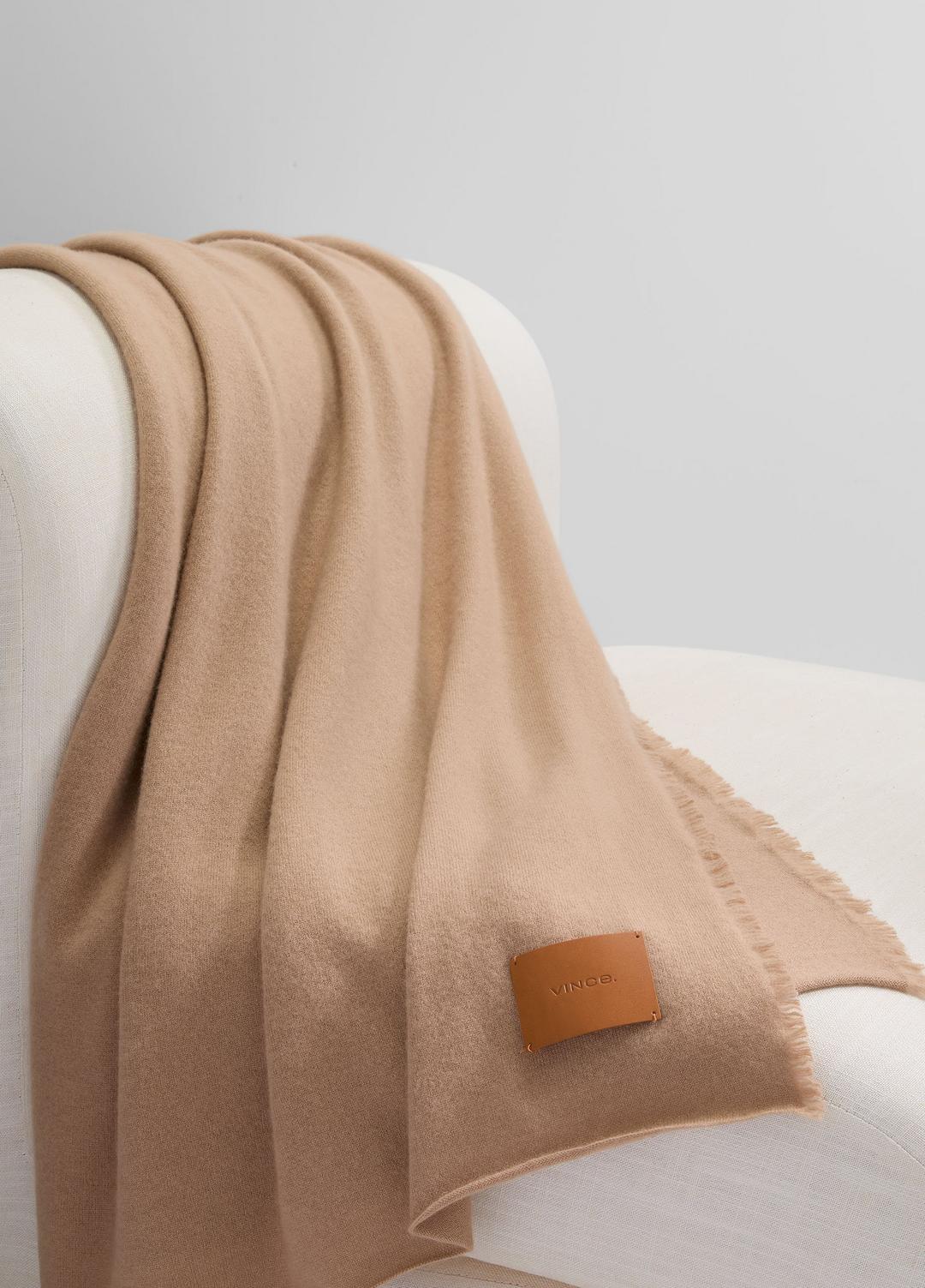 VINCE | Cashmere Reverse Jersey Throw in Pillows & Blankets - CAMEL