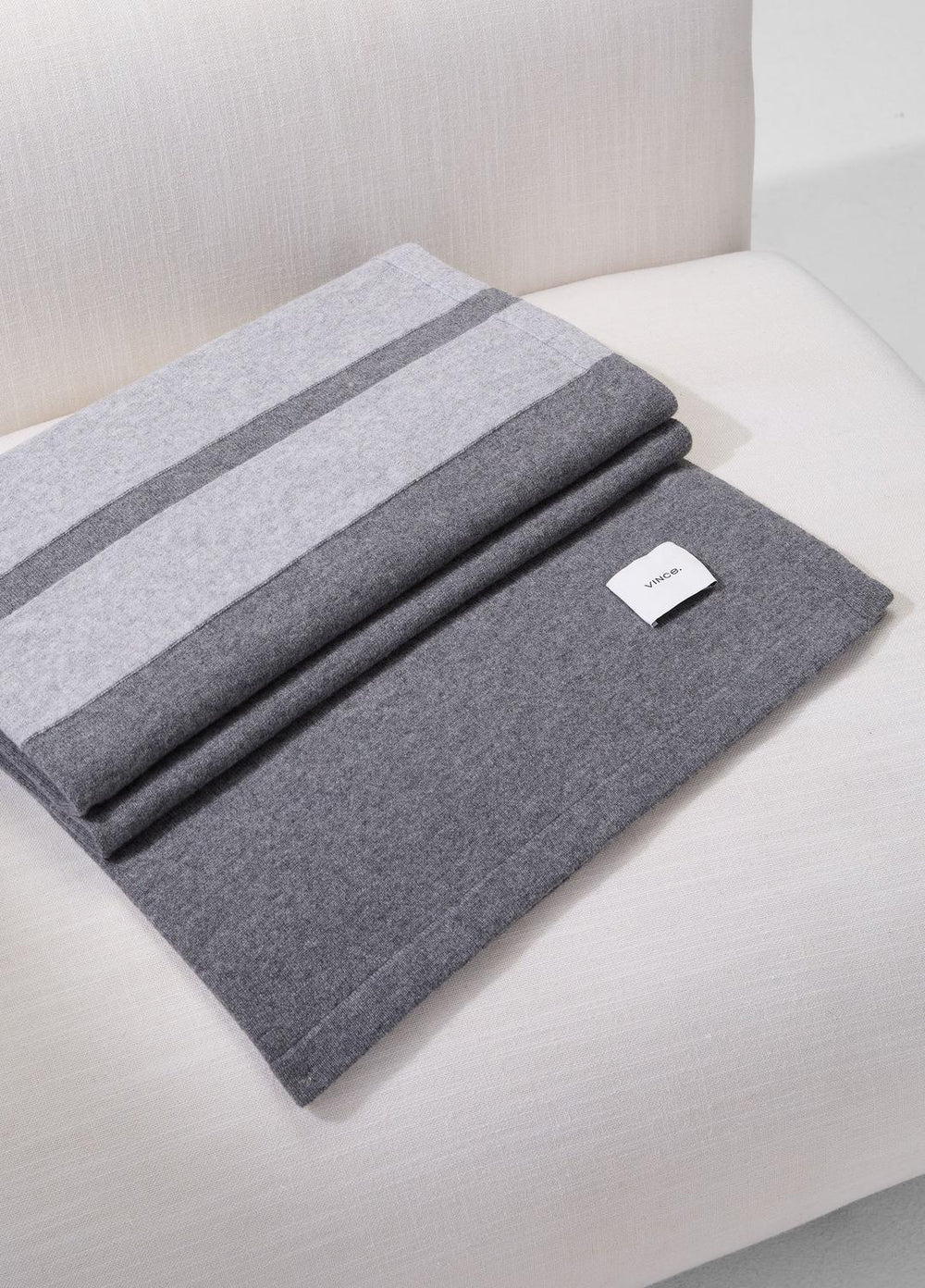 VINCE | Cashmere Jersey Stripe Throw in Pillows & Blankets - MEDIUM HEATHER GREY
