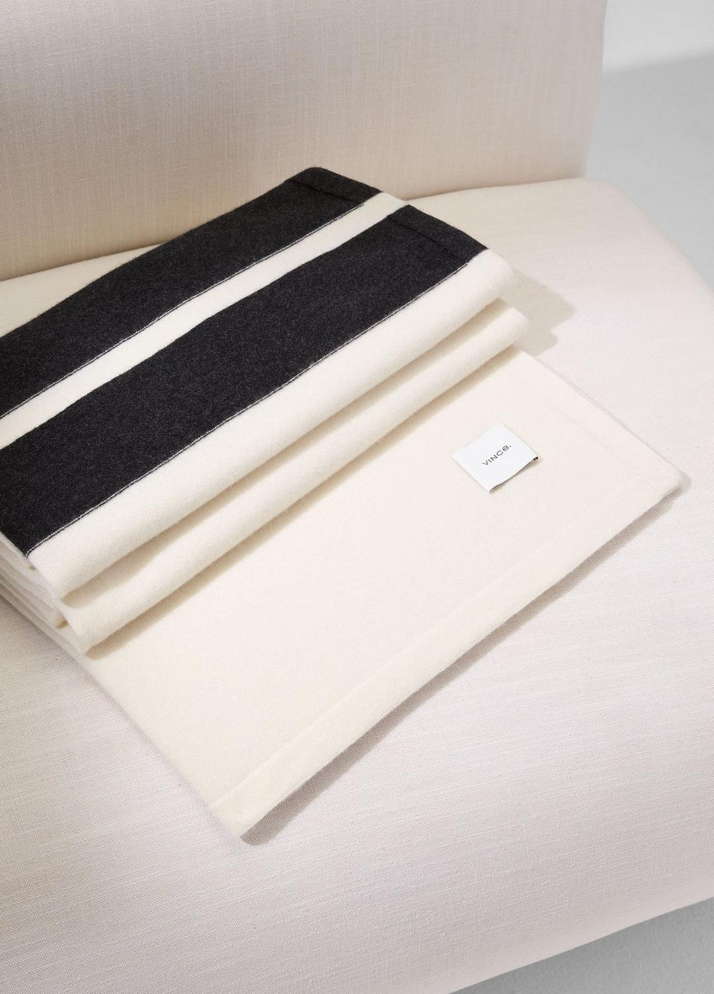 VINCE | Cashmere Jersey Stripe Throw in Pillows & Blankets - BLANC