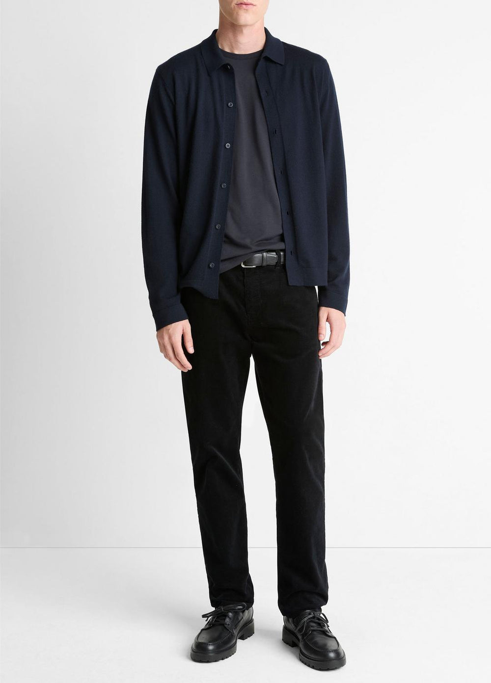 VINCE | Featherweight Merino Wool-Cashmere Sweater Shirt in Long Sleeve - COASTAL BLUE