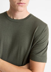 VINCE | Featherweight Merino Wool-Cashmere Short-Sleeve Sweater in Short Sleeve - SYCAMORE