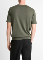 VINCE | Featherweight Merino Wool-Cashmere Short-Sleeve Sweater in Short Sleeve - SYCAMORE