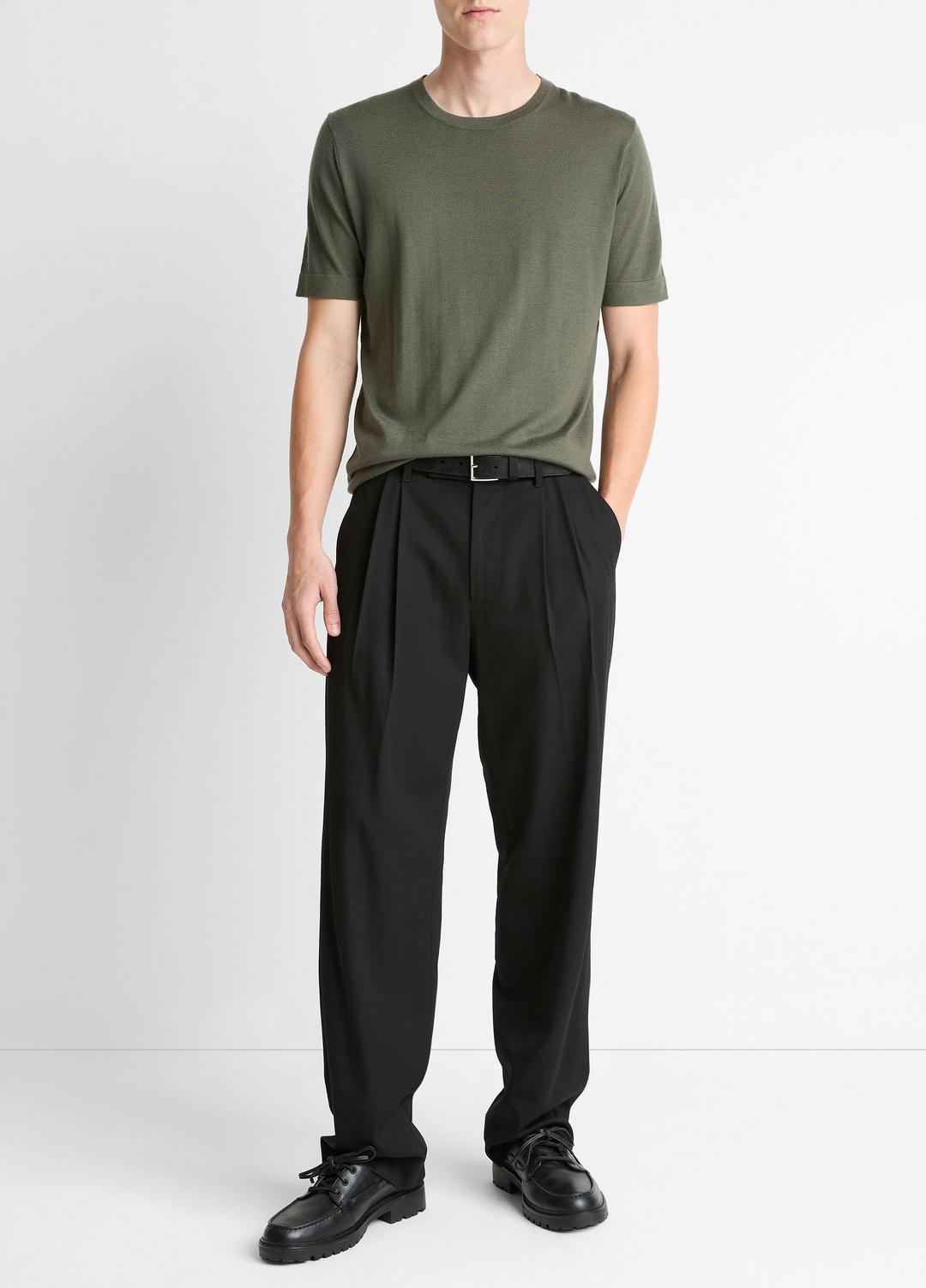 VINCE | Featherweight Merino Wool-Cashmere Short-Sleeve Sweater in Short Sleeve - SYCAMORE